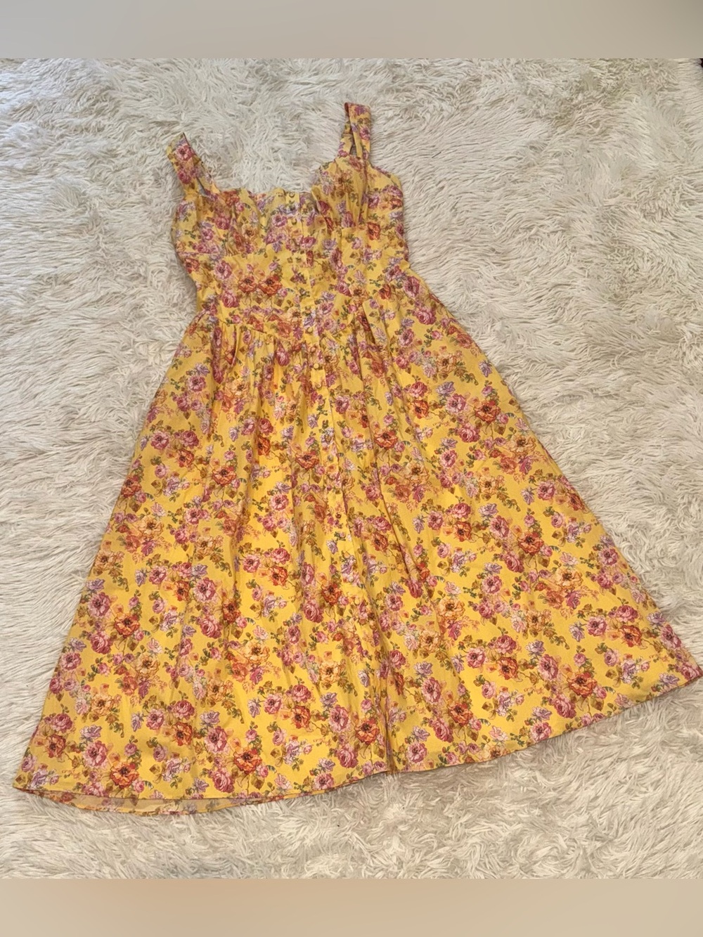 NEW House Of CB Tatiana Butter Yellow Floral Print Midi Sundress Sz XL L+ - Picture 5 of 12